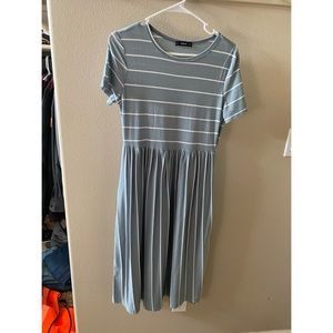 Blue and white striped maternity dress